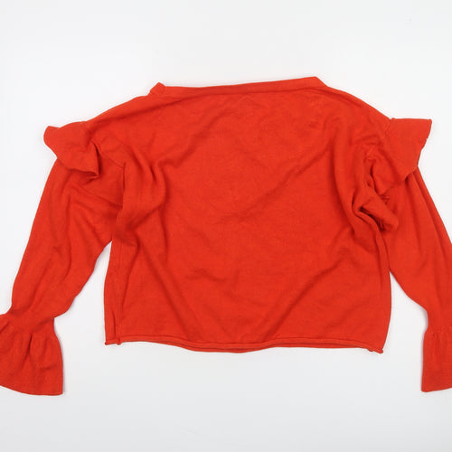 Zara Women Red Ruffle Bell Sleeve Knit Jumper Size 8