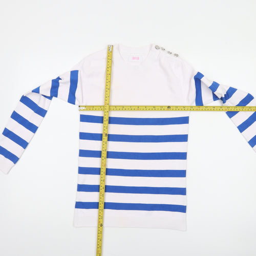 Savida Women's Blue White Striped Crew Neck Jumper XS