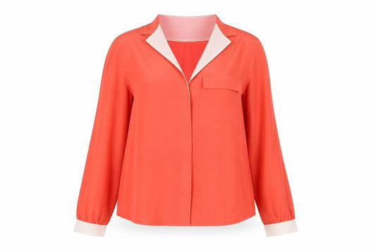Front view of ASOS Women's Orange Long Sleeve Blouse, size 12, Polyester Casual Top
