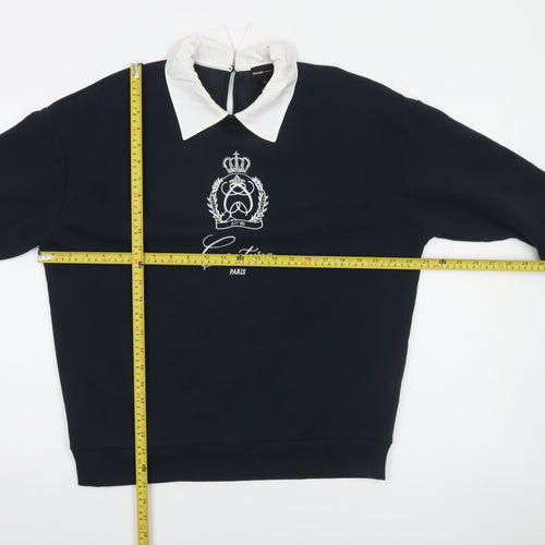 River Island Women’s Navy Collared Pullover Sweatshirt XS Embroidered Crest