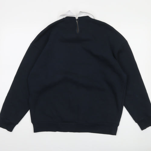 River Island Women’s Navy Collared Pullover Sweatshirt XS Embroidered Crest