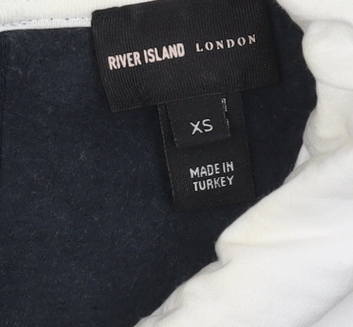 River Island Women’s Navy Collared Pullover Sweatshirt XS Embroidered Crest