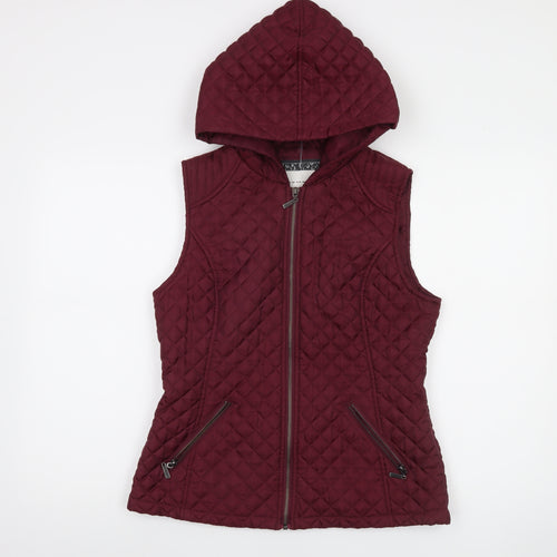 New Look Womens Red Quilted Hooded Waistcoat Size 12