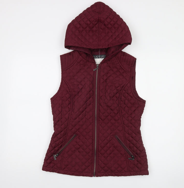 New Look Womens Red Quilted Hooded Waistcoat Size 12