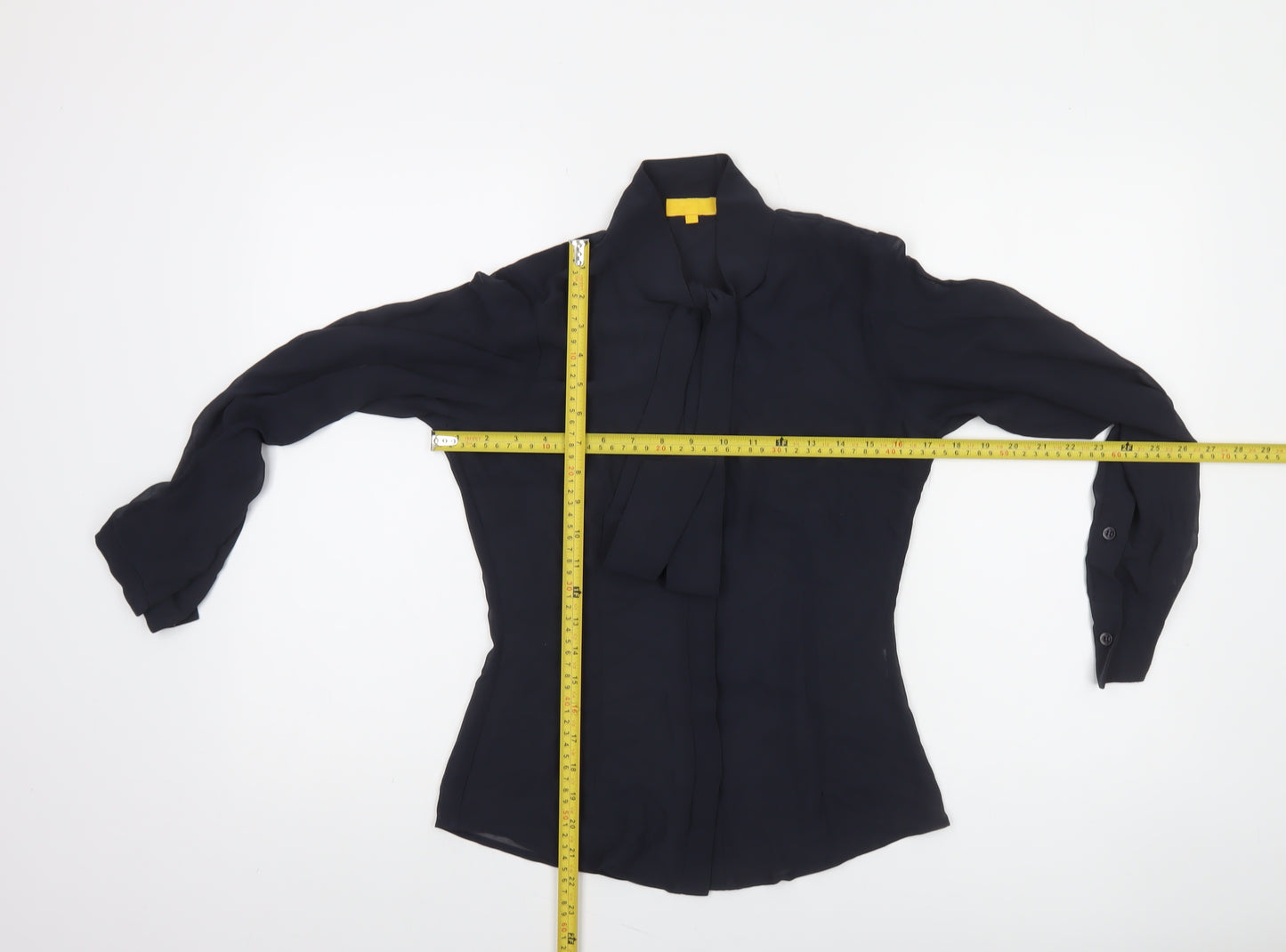 The Uniform Studio Women's Black Chiffon Tie Neck Blouse Size 8