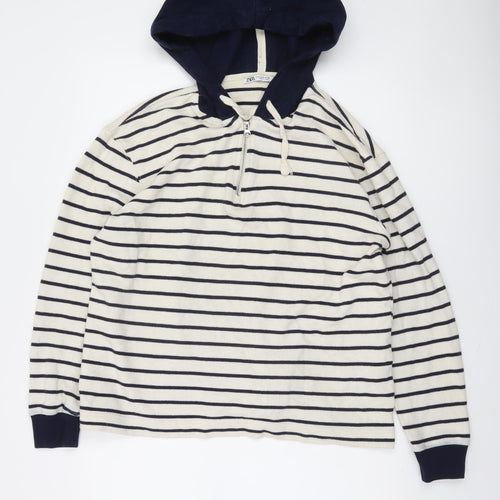 Zara Women Navy Stripe 1/4 Zip Cotton Hoodie M