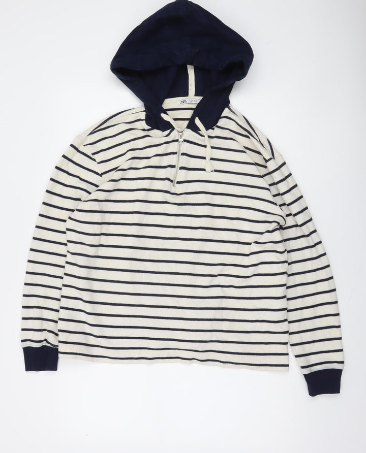 Zara Women Navy Stripe 1/4 Zip Cotton Hoodie M