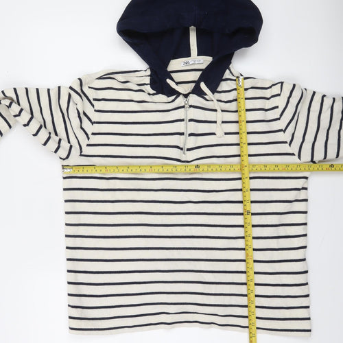 Zara Women Navy Stripe 1/4 Zip Cotton Hoodie M