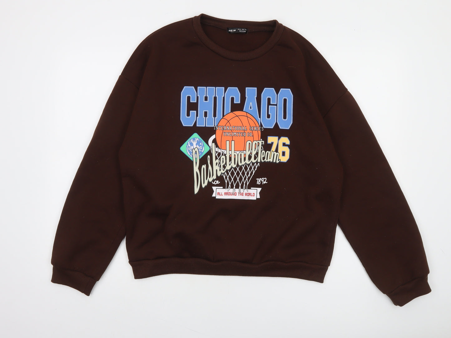 SHEIN Womens Brown Chicago Basketball Print Pullover Sweatshirt XL