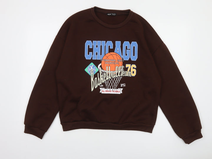 SHEIN Womens Brown Chicago Basketball Print Pullover Sweatshirt XL