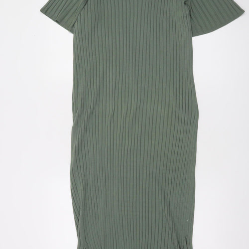 A Day’s March Women Green L Midi Collared Knit Shirt Dress