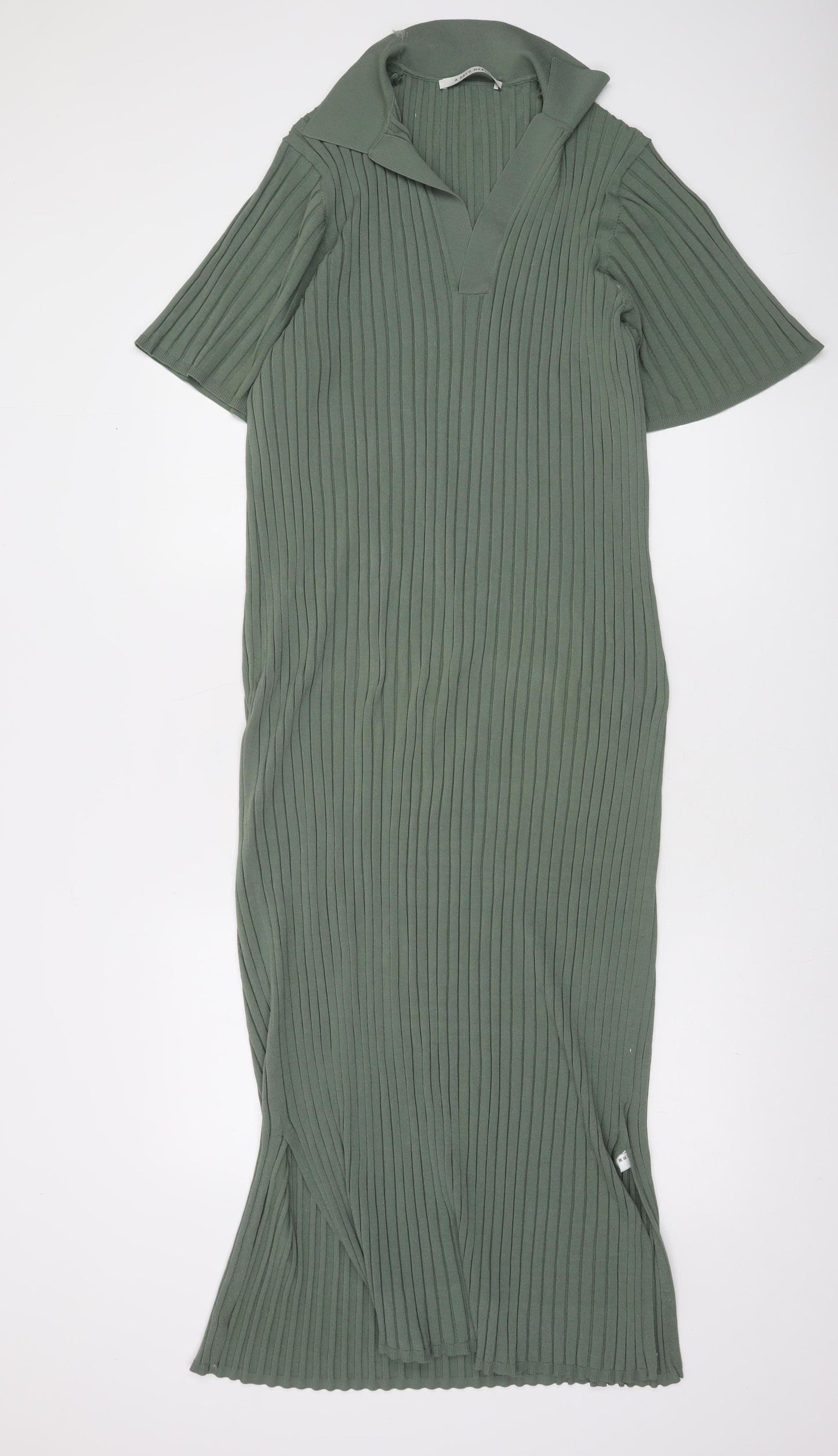 A Day’s March Women Green L Midi Collared Knit Shirt Dress
