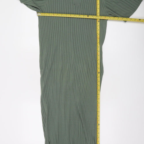 A Day’s March Women Green L Midi Collared Knit Shirt Dress