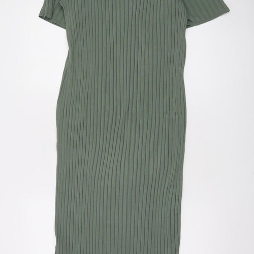 A Day’s March Women Green L Midi Collared Knit Shirt Dress