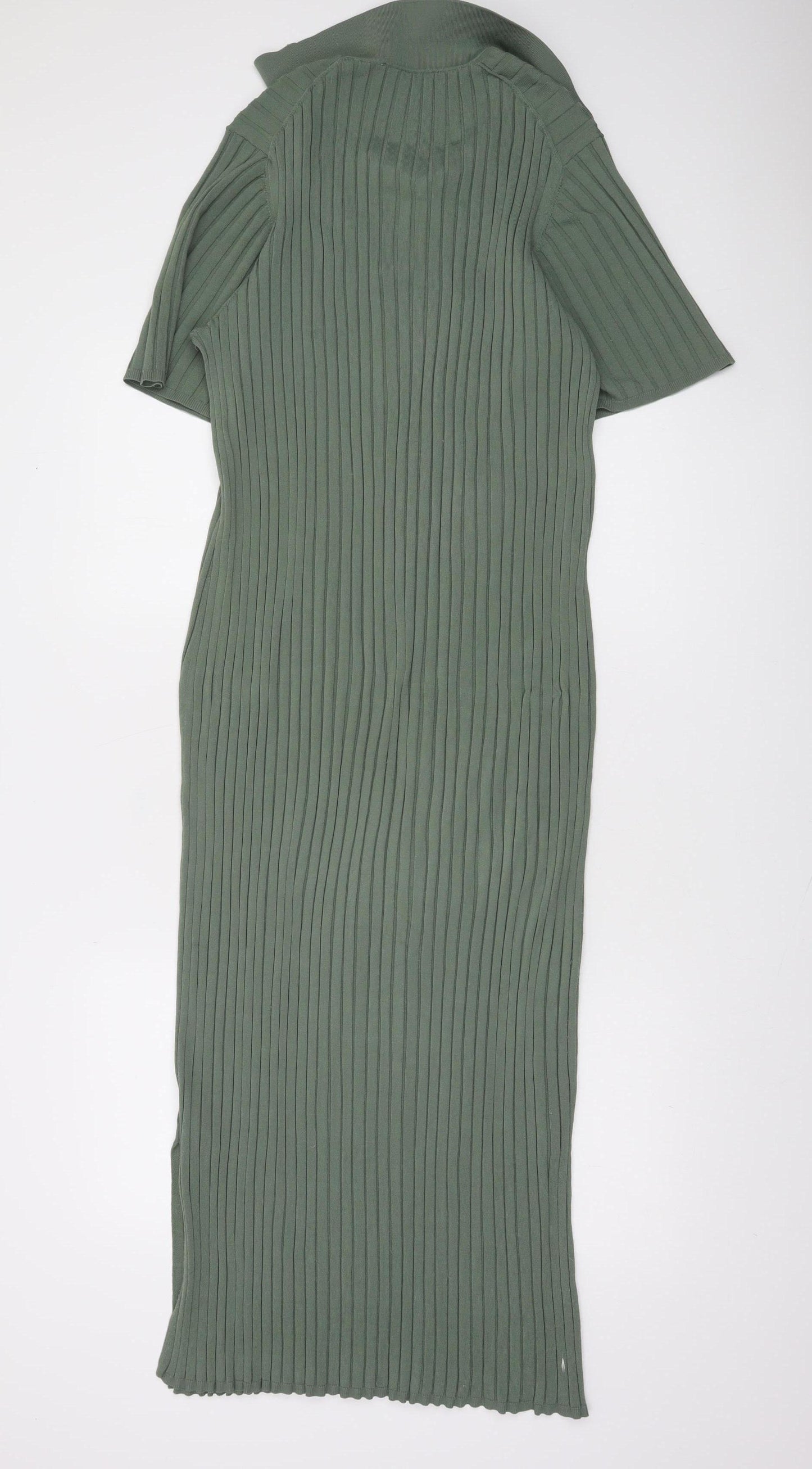 A Day’s March Women Green L Midi Collared Knit Shirt Dress