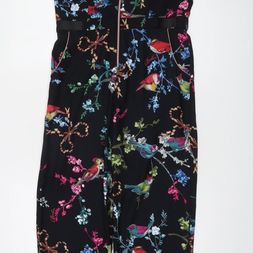 Ted Baker Girls Black Floral Bird Print Belted Jumpsuit Age 14
