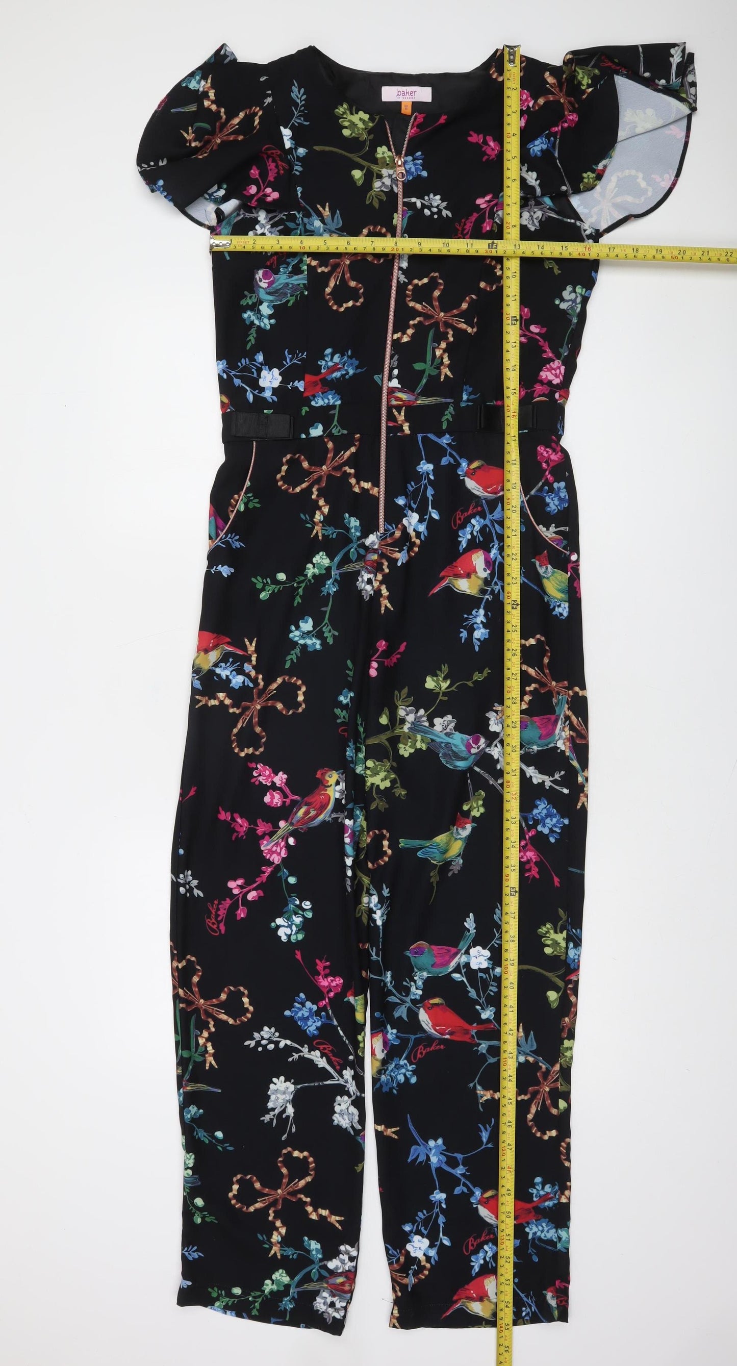 Ted Baker Girls Black Floral Bird Print Belted Jumpsuit Age 14