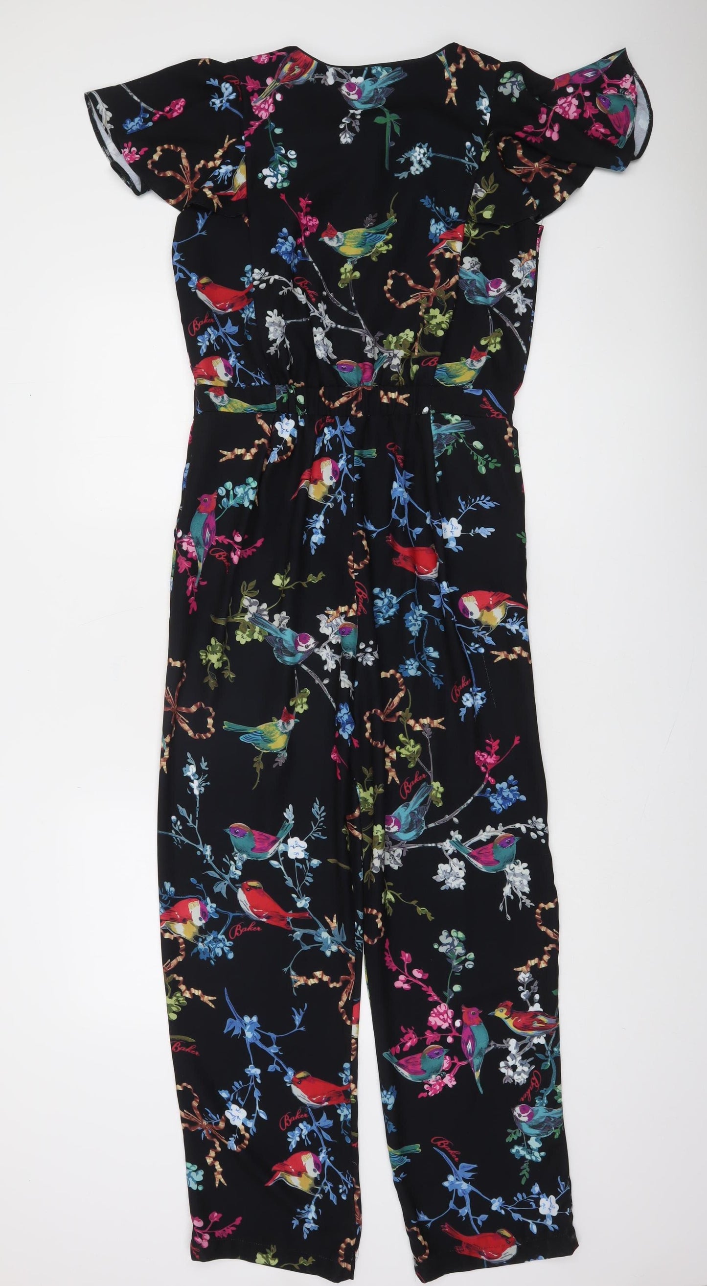 Ted Baker Girls Black Floral Bird Print Belted Jumpsuit Age 14