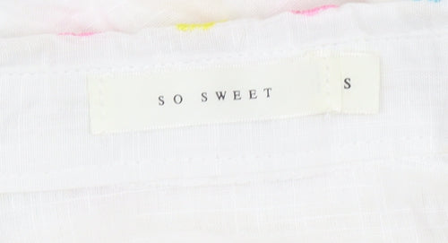 SO SWEET Women's White Embroidered Floral 3/4 Sleeve Button-Up Blouse S