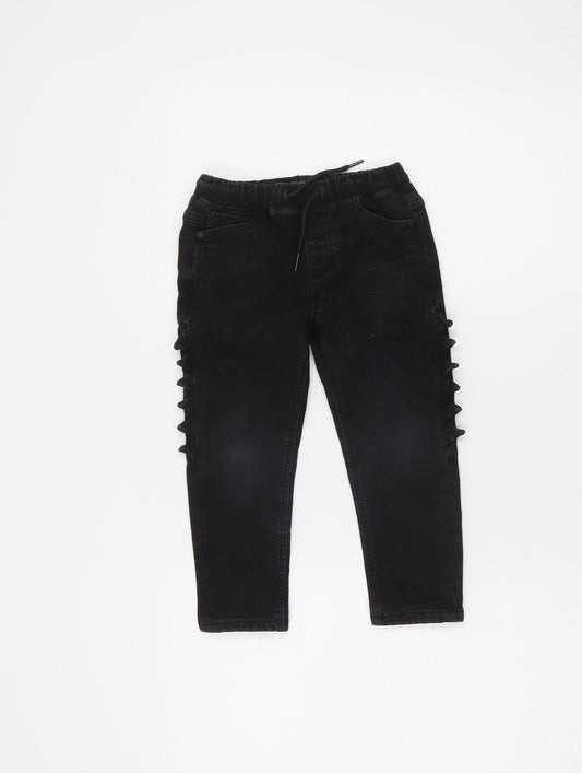 Next Girls Black Stretch Dinosaur Jegging Jeans 3-4 Years Elastic Waist