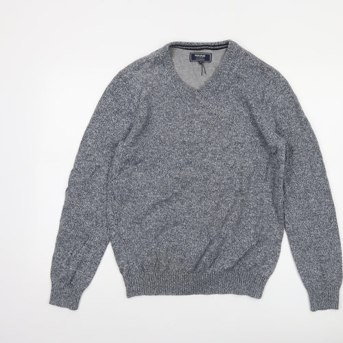 Maine New England Mens Grey V-Neck Knit Jumper Size M Classic Style