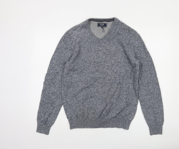 Maine New England Mens Grey V-Neck Knit Jumper Size M Classic Style