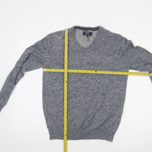 Maine New England Mens Grey V-Neck Knit Jumper Size M Classic Style