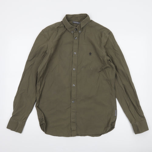 French Connection Men's Green Button-Down Cotton Long Sleeve Shirt Size M
