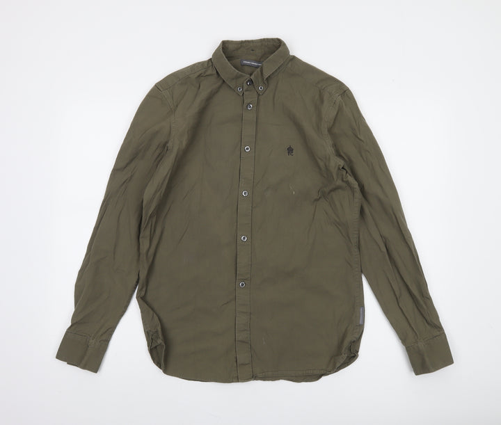 French Connection Men's Green Button-Down Cotton Long Sleeve Shirt Size M