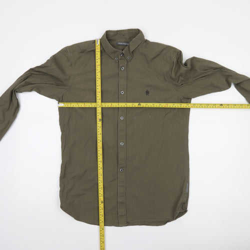 French Connection Men's Green Button-Down Cotton Long Sleeve Shirt Size M