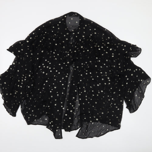 Zara Womens Black Metallic Polka Dot Ruffle Long Sleeve Tunic Blouse L