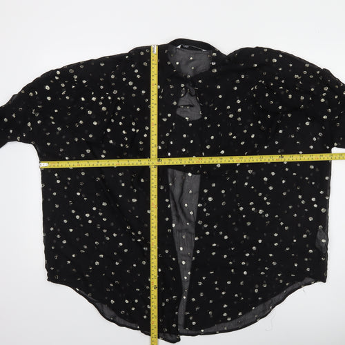 Zara Womens Black Metallic Polka Dot Ruffle Long Sleeve Tunic Blouse L