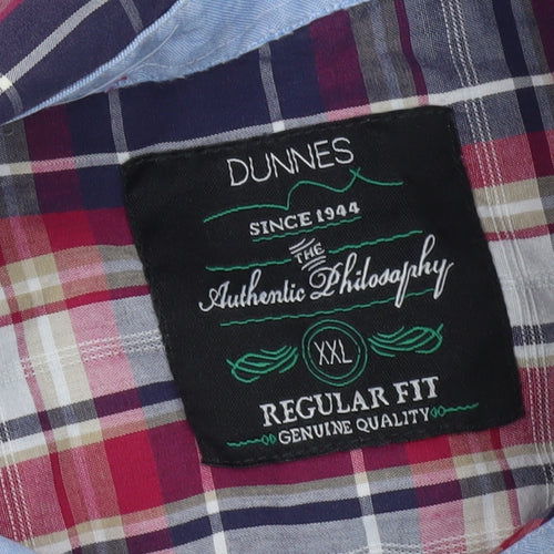 Dunnes Men’s Multicoloured Plaid Cotton Blend Short Sleeve Regular Fit Shirt 2XL