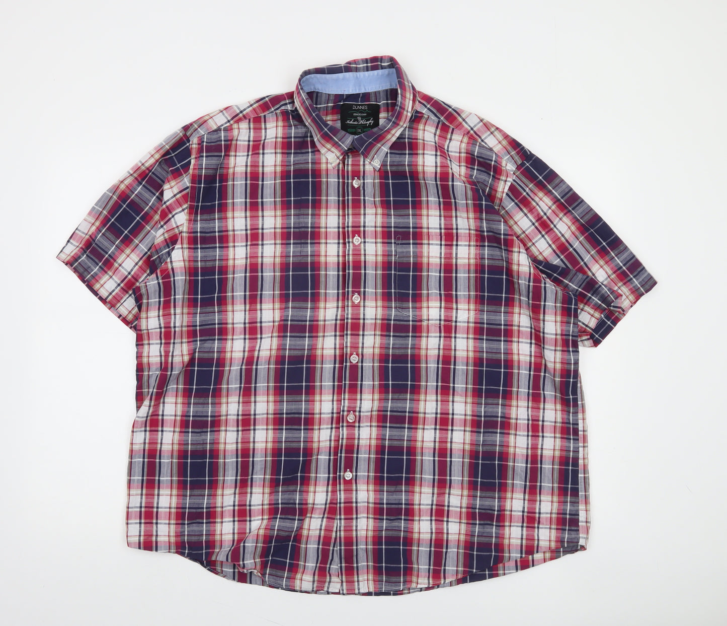 Dunnes Men’s Multicoloured Plaid Cotton Blend Short Sleeve Regular Fit Shirt 2XL
