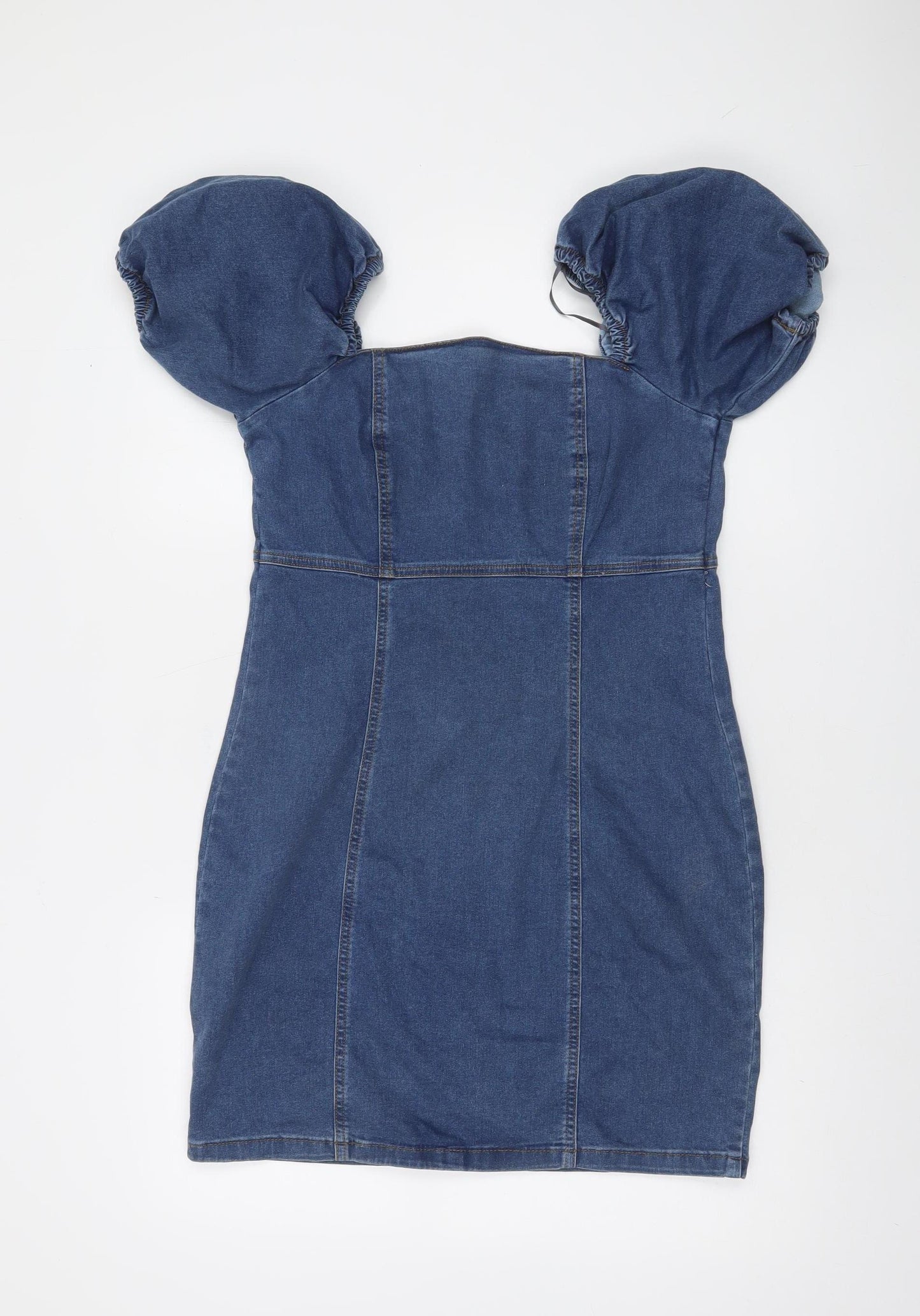 New Look Women's Blue Denim Puff Sleeve Short Bodycon Dress Size 14
