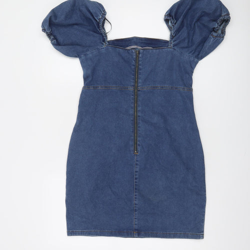 New Look Women's Blue Denim Puff Sleeve Short Bodycon Dress Size 14