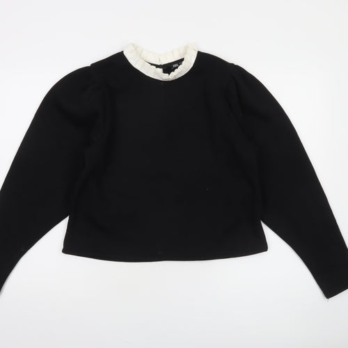 Zara Women Black Ruffle Collar Cropped Blouse Size S