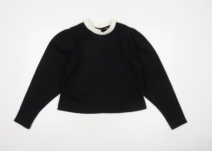 Zara Women Black Ruffle Collar Cropped Blouse Size S