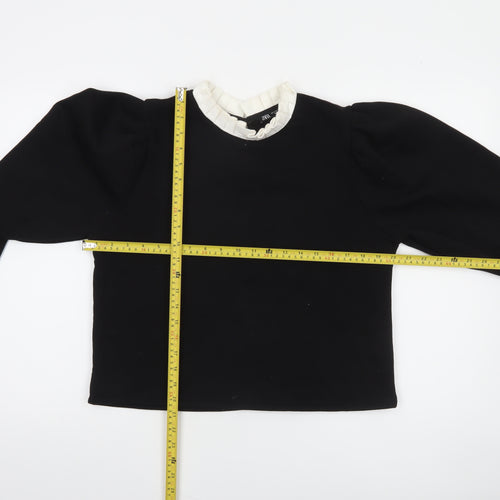Zara Women Black Ruffle Collar Cropped Blouse Size S