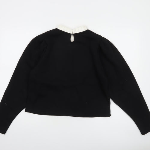 Zara Women Black Ruffle Collar Cropped Blouse Size S