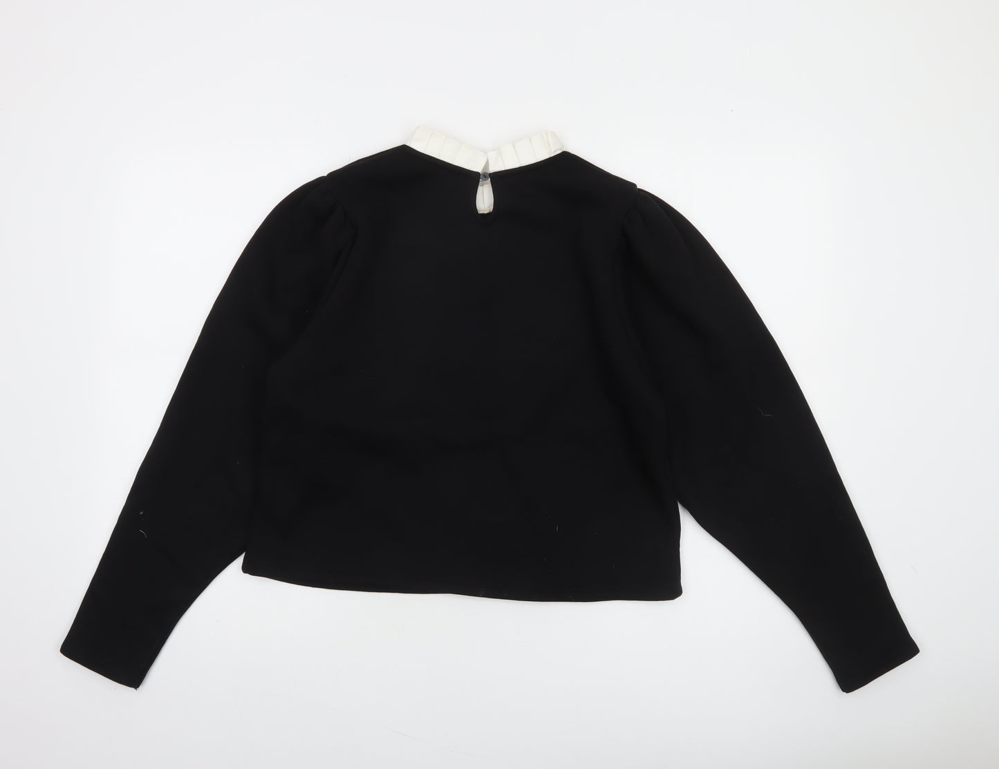 Zara Women Black Ruffle Collar Cropped Blouse Size S