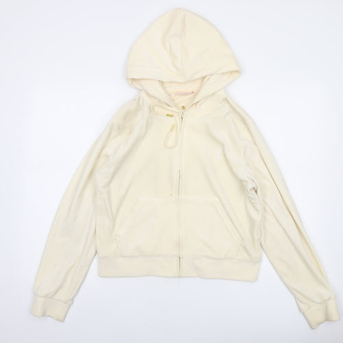Juicy Couture Women Beige Velour Full Zip Hoodie Size L