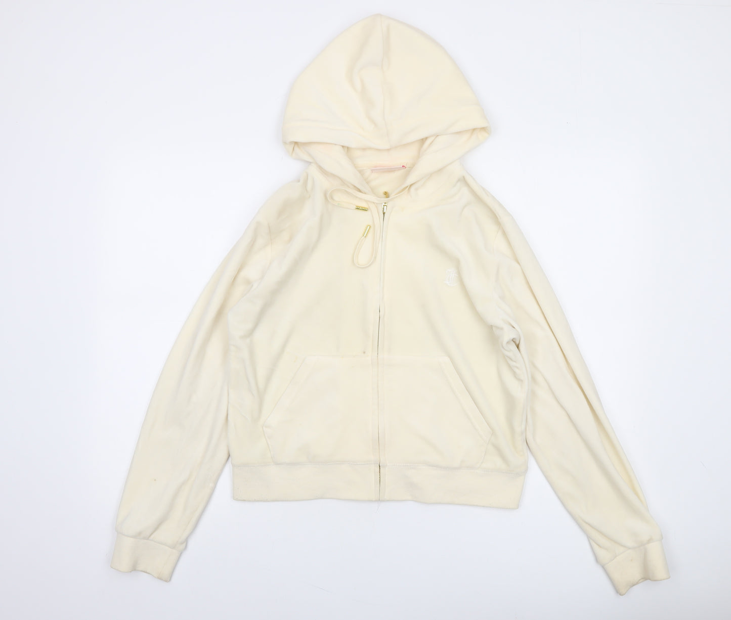 Juicy Couture Women Beige Velour Full Zip Hoodie Size L
