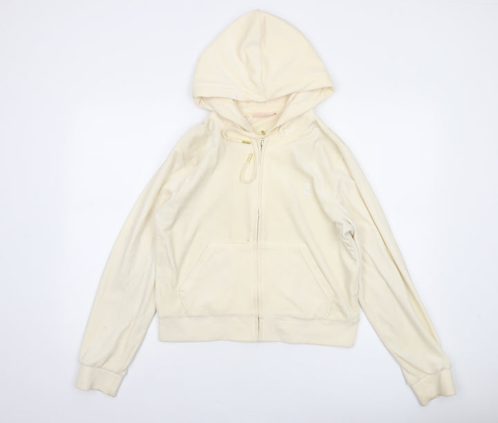 Juicy Couture Women Beige Velour Full Zip Hoodie Size L