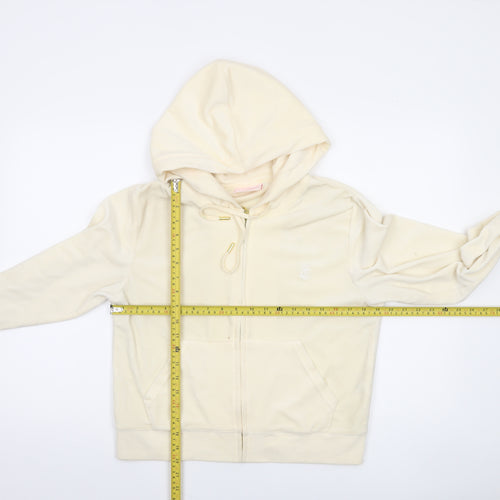 Juicy Couture Women Beige Velour Full Zip Hoodie Size L