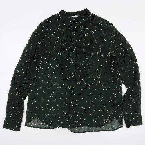 H&M Womens Green Polka Dot Ruffle Tunic Blouse Size 14