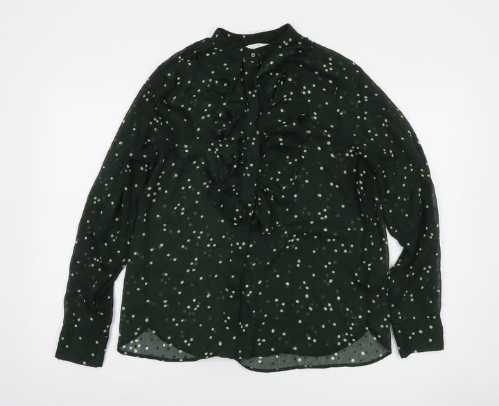 H&M Womens Green Polka Dot Ruffle Tunic Blouse Size 14