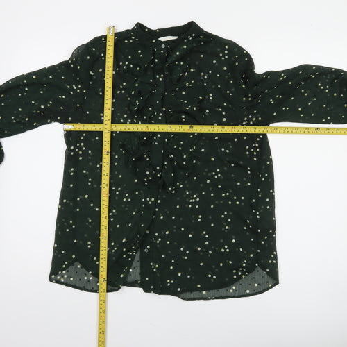 H&M Womens Green Polka Dot Ruffle Tunic Blouse Size 14