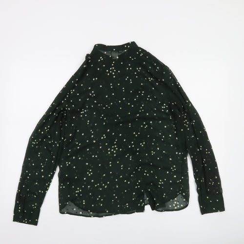 H&M Womens Green Polka Dot Ruffle Tunic Blouse Size 14