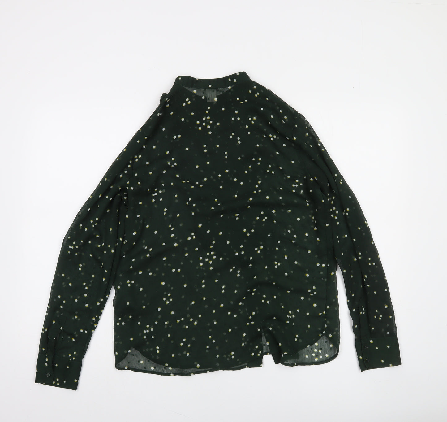 H&M Womens Green Polka Dot Ruffle Tunic Blouse Size 14
